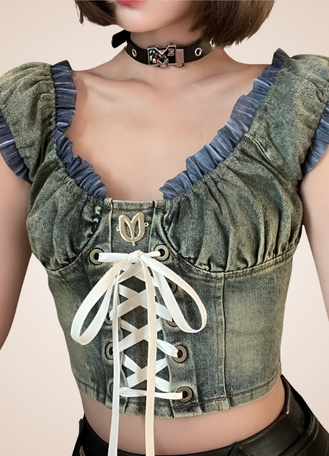 Steampunk Tank Top Denim Corset UK