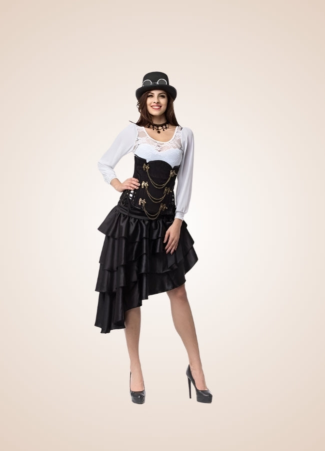 Victorian Ruffled Steampunk Midi Skirt UK
