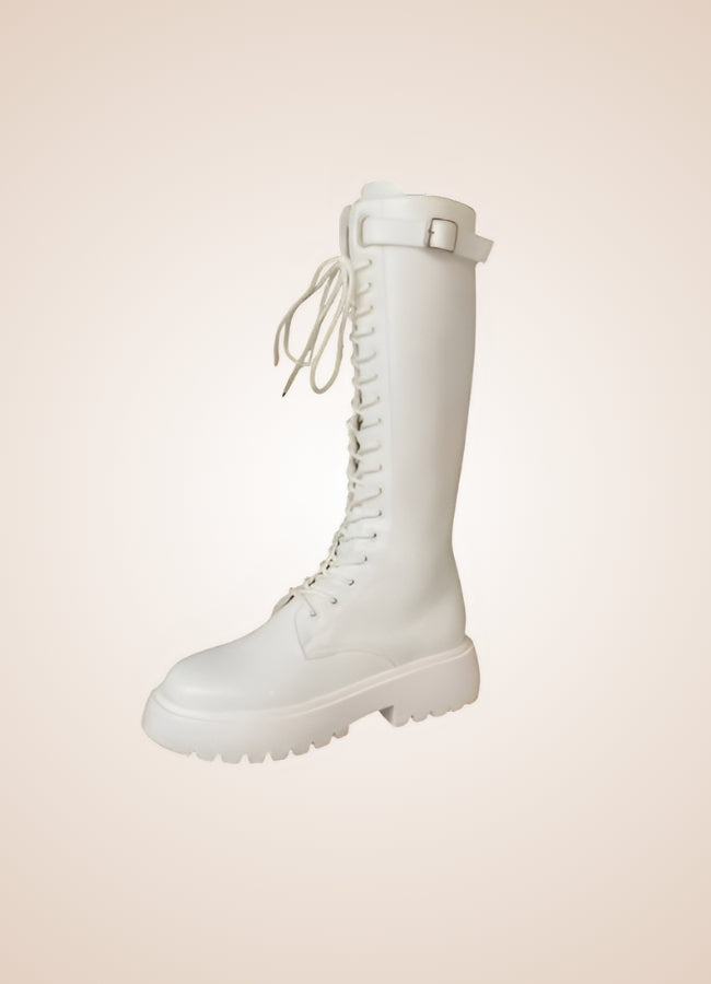 White Knee High Steampunk Boots UK