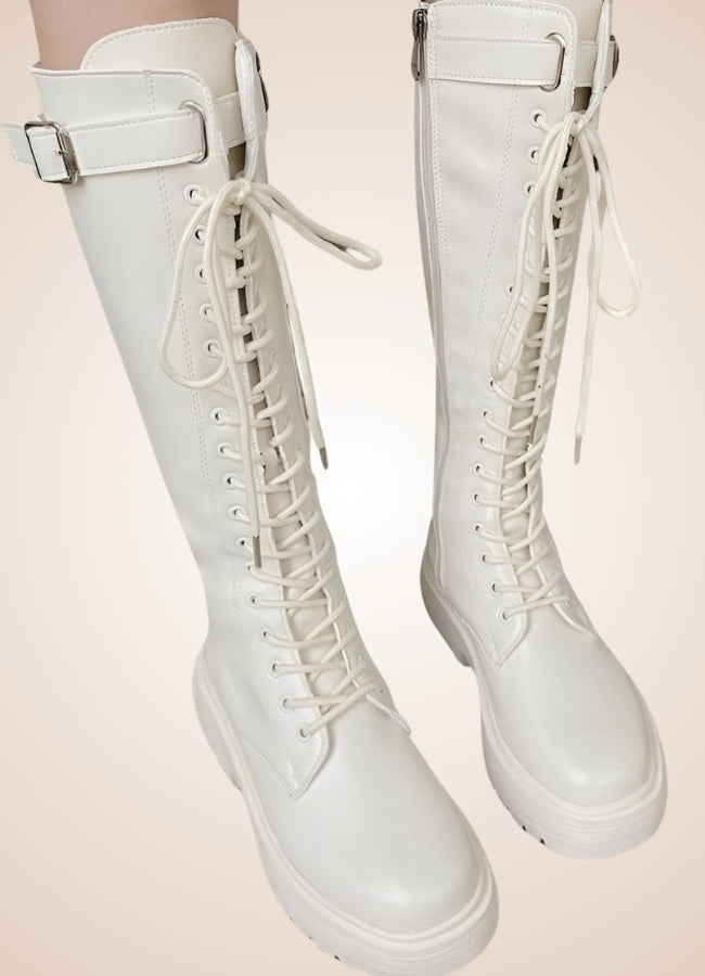 White Knee High Steampunk Boots UK