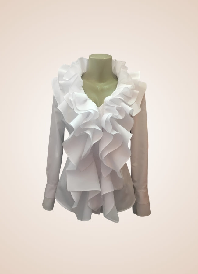 White Steampunk Ruffled Shirt UK