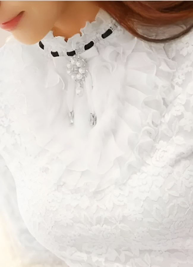 White Victorian Ruffles Long Sleeve Blouse UK
