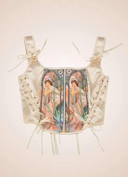 Beige Steampunk Medieval Lace Corset UK