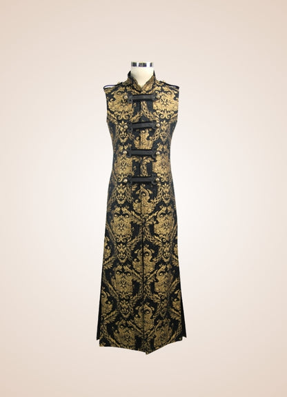 Black and Gold Gothic Long Vest Gold UK