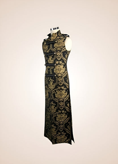 Black and Gold Gothic Long Vest Gold UK