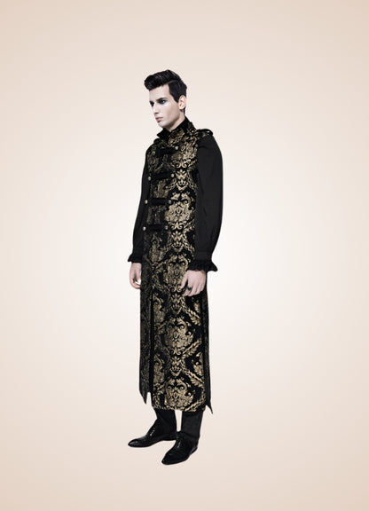 Black and Gold Gothic Long Vest Gold UK