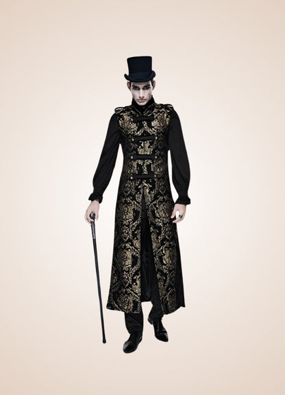 Black and Gold Gothic Long Vest Gold UK