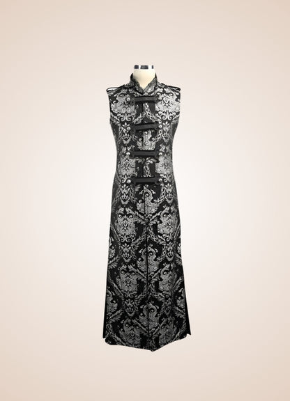 Black And Silver Gothic Long Vest UK