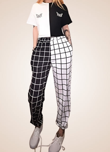 Black And White Steampunk Jogger Pants UK
