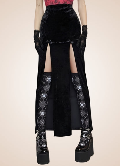Black Goth High Waist Long Skirt UK