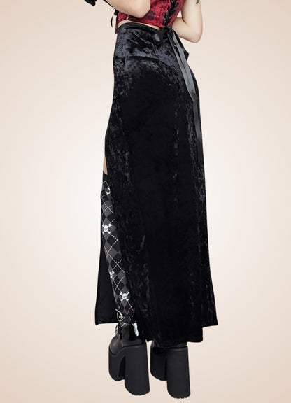 Black Goth High Waist Long Skirt UK