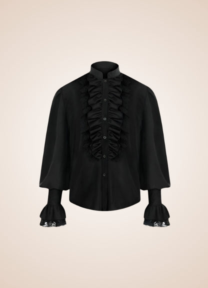 Black Ruffled Medieval Shirt UK