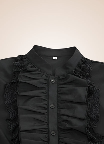 Black Ruffled Medieval Shirt UK