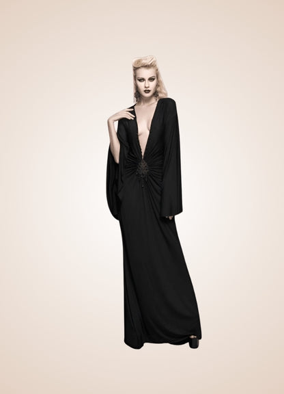 Black Steampunk Gothic Long Dress UK