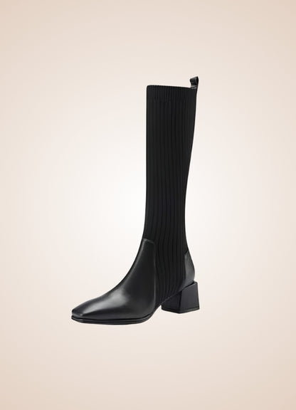Black Steampunk Knee High Knit Boots UK