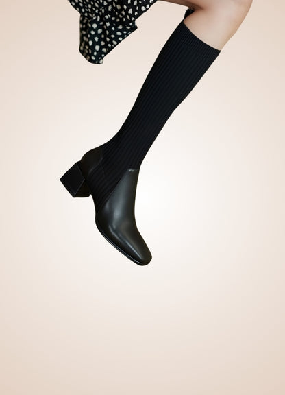 Black Steampunk Knee High Knit Boots UK