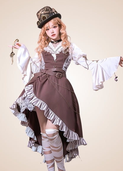 Brown Asymmetrical Steampunk Lolita Skirt UK