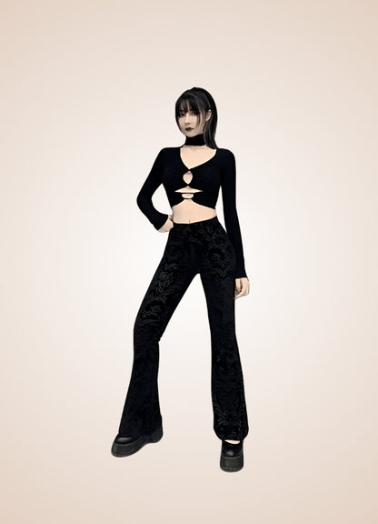 Gothic High Waist Jacquard Pants UK
