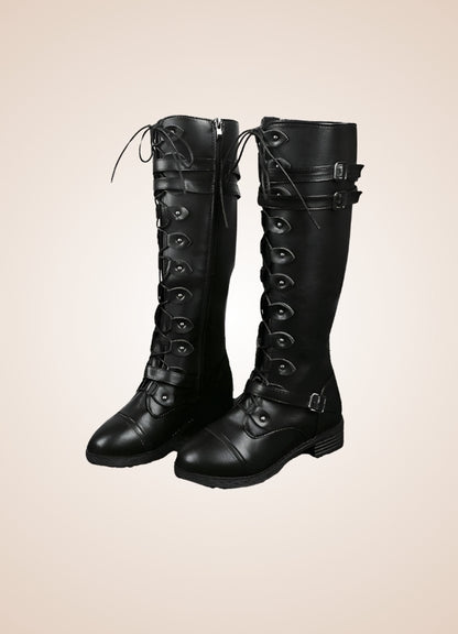 Gothic Knee High Lace Up Boots UK