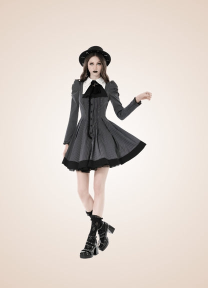 Gray Steampunk Ruffle Dress UK