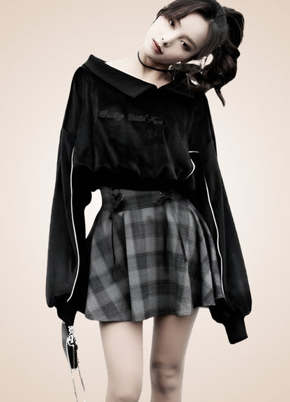 Grey Plaid Steampunk Mini Skirt UK