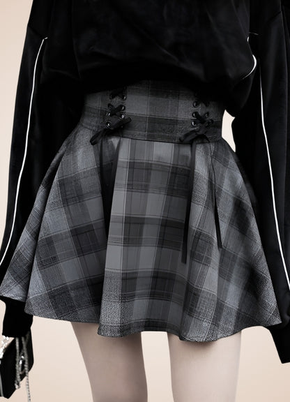 Grey Plaid Steampunk Mini Skirt UK