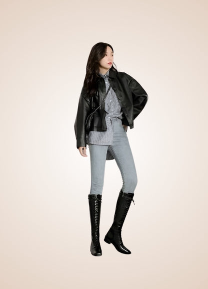 Leather Victorian High Knee Boots UK