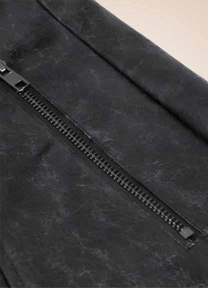 Man High Collar Leather Coat UK