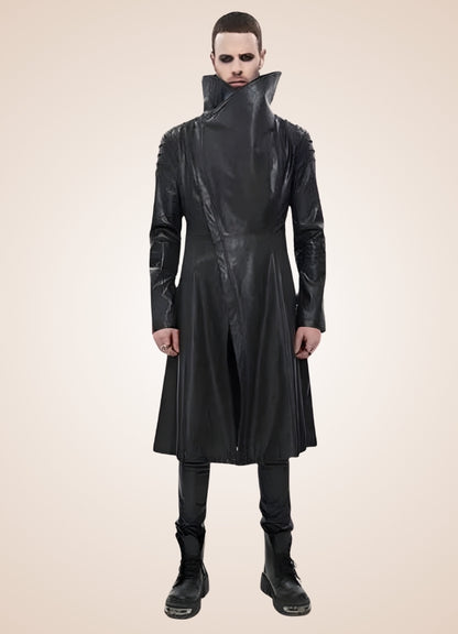 Man High Collar Leather Coat UK
