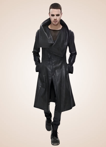 Man High Collar Leather Coat UK