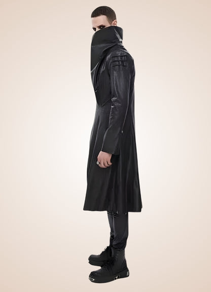 Man High Collar Leather Coat UK