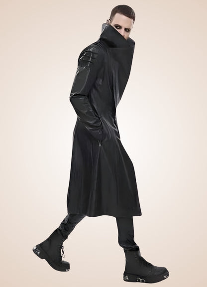 Man High Collar Leather Coat UK