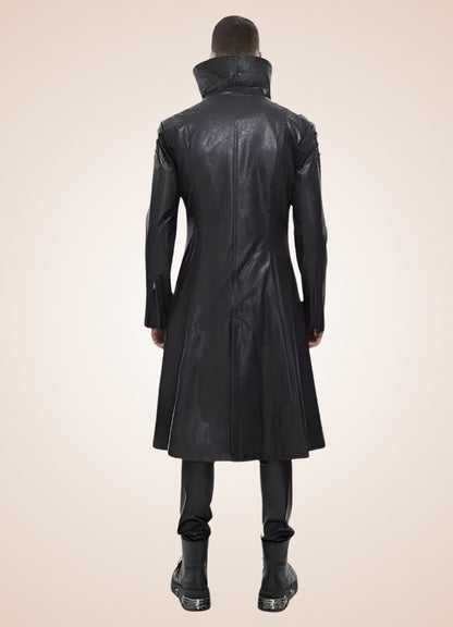 Man High Collar Leather Coat UK
