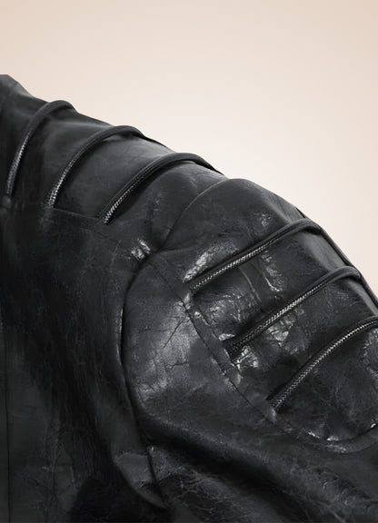 Man High Collar Leather Coat UK