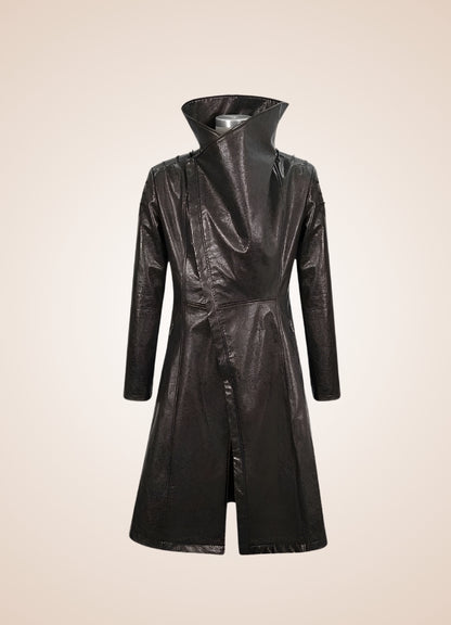 Man High Collar Leather Coat UK