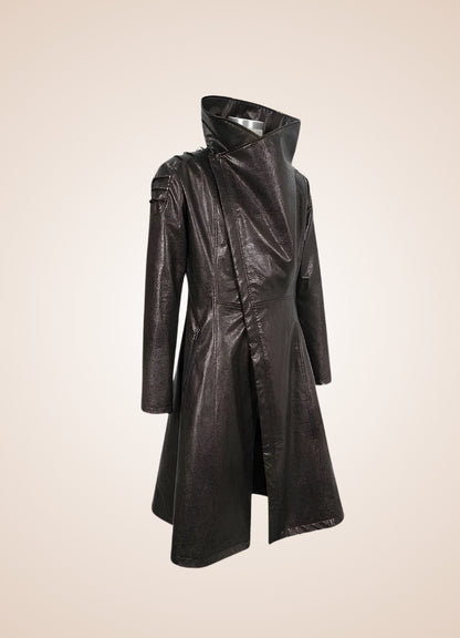Man High Collar Leather Coat UK