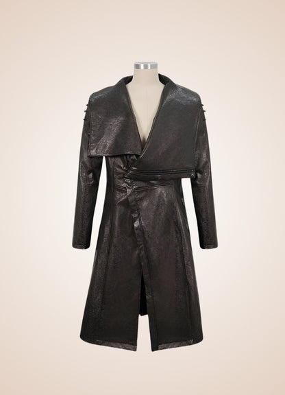 Man High Collar Leather Coat UK