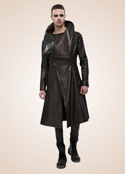 Man High Collar Leather Coat UK