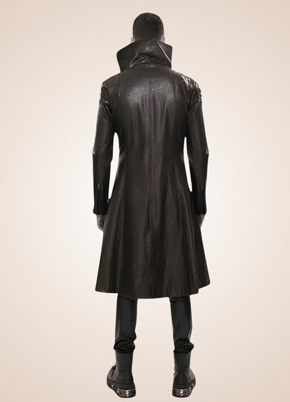 Man High Collar Leather Coat UK