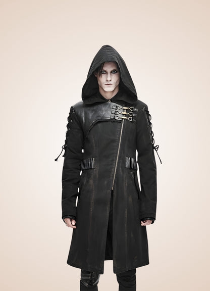 Man Hooded Goth Trench Coat UK