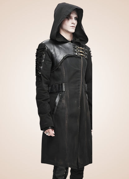 Man Hooded Goth Trench Coat UK