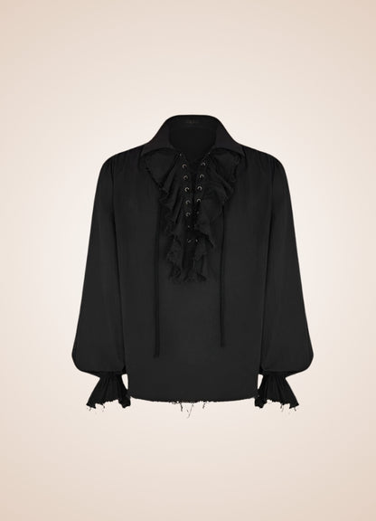 Men's Black Ruffled Renaissance Shirt UK