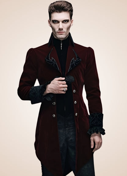 Men's Gothic Burgundy Frock Coat UK