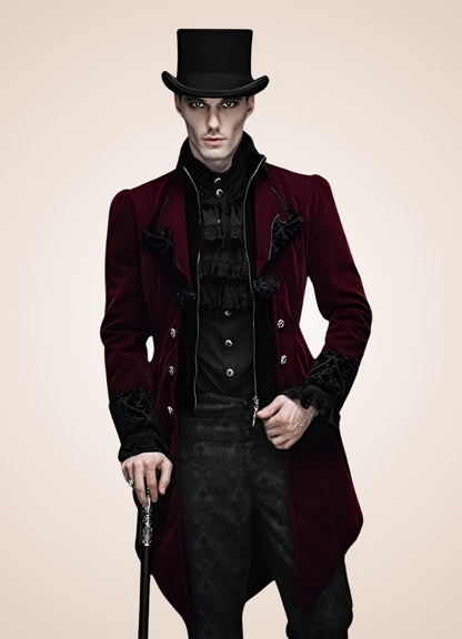Men's Gothic Burgundy Frock Coat UK