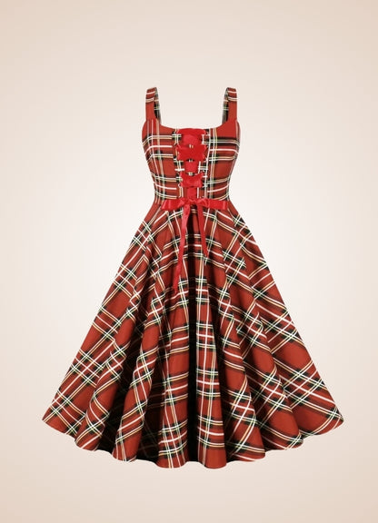 Red Plaid Steampunk Dress UK