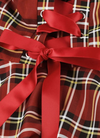 Red Plaid Steampunk Dress UK