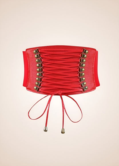 Red Steampunk Leather Belt Corset UK
