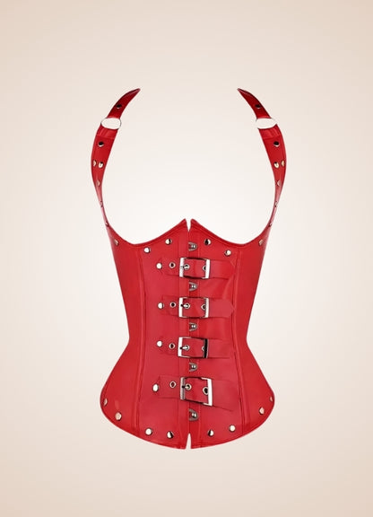 Red Steampunk Leather Corset UK