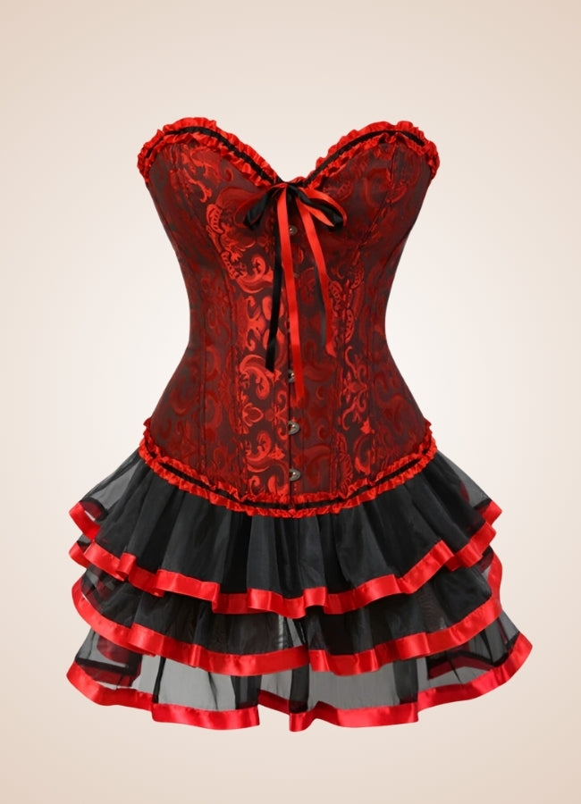 Red Steampunk Overbust Lace Dress UK