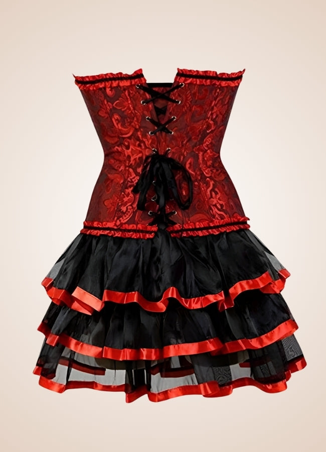 Red Steampunk Overbust Lace Dress UK